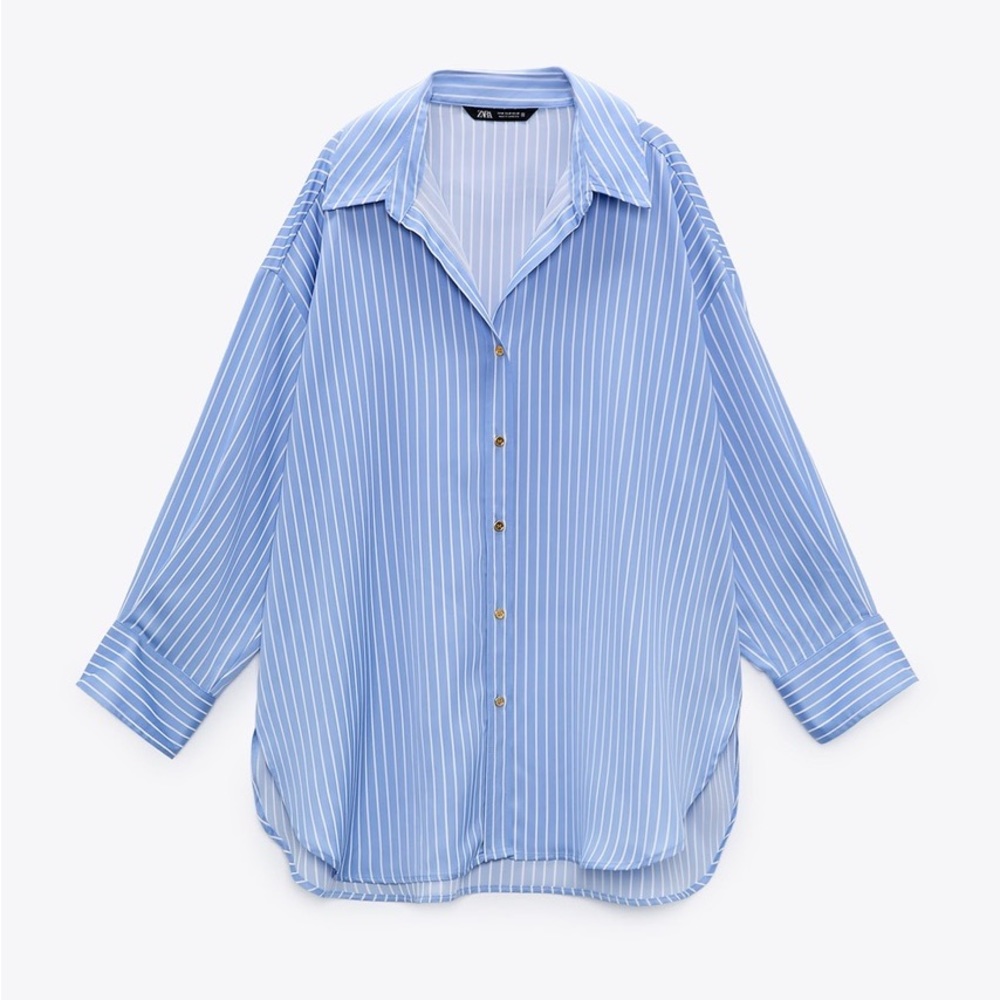 Zara Blue Stripe Satin Shirt 4387/056 XS